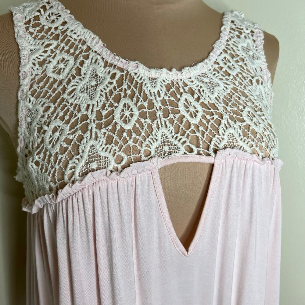 POL Tunic Top Small Womens Pink Coquette Crochet Lace Tiered High Low Ruffle New - Picture 5 of 8